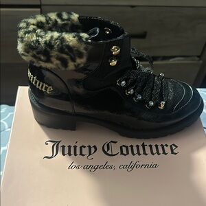 Juicy Couture Black Boots with Leopard Print Trim
